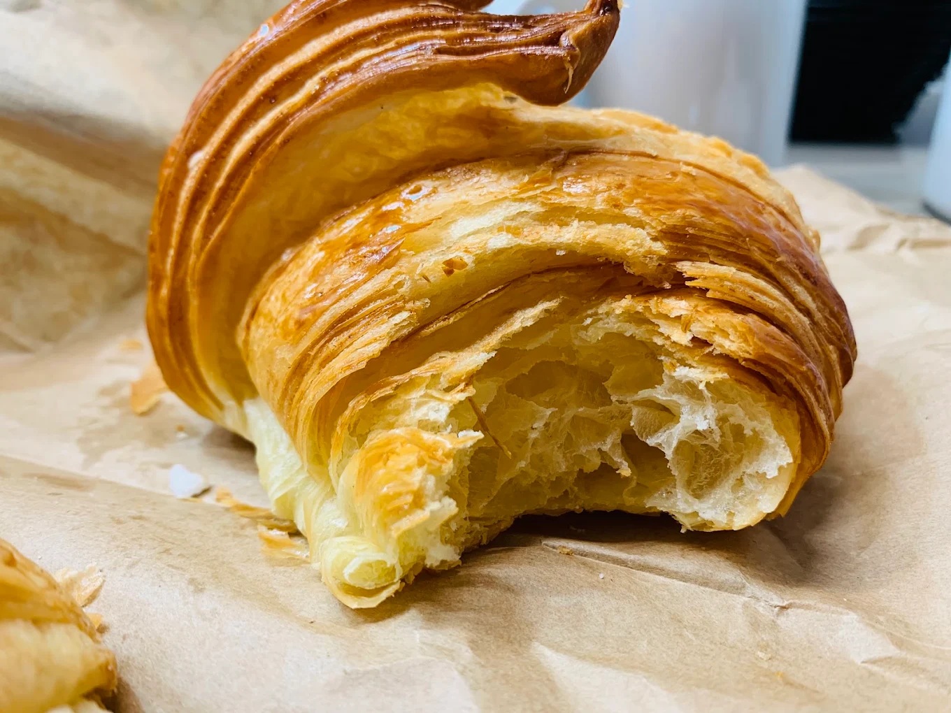 Close-up of golden croissant layers